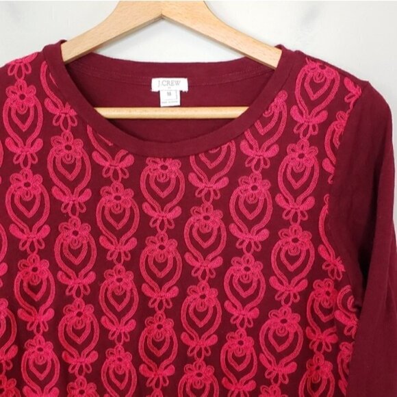 J. Crew Factory | Burgundy & Pink Applique Tee Size Medium - Picture 4 of 4